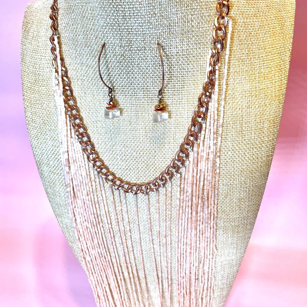 Gorgeous Handmade pink beaded Necklace and Handmade Copper and Glass Earring